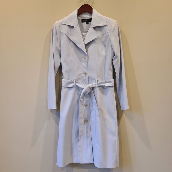 Donna Rae Jackets & Blazers - Vintage Donna Rae Womens Trench Coat Skirt Suit Set Size 4 Blue Classic Stripe